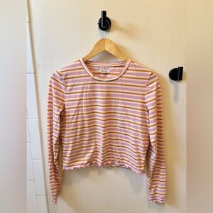 MADEWELL long sleeve shirt stripe pink medium lettuce ruffle